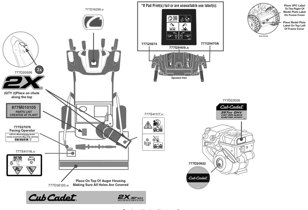 Label Map Diagram and Parts List for 2X30-INCHMAX (31AH8DVS710)(2020) Cub Cadet Snow Blower